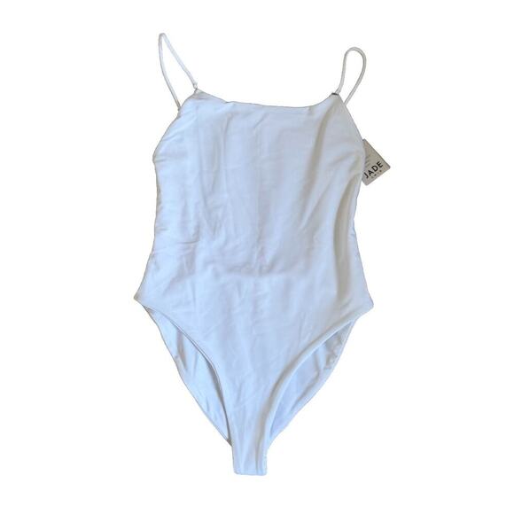 JADE SWIM NWT Hinge One Piece Swimsuit White Medium Minimalist Luxe Bridal $220 - Picture 3 of 8